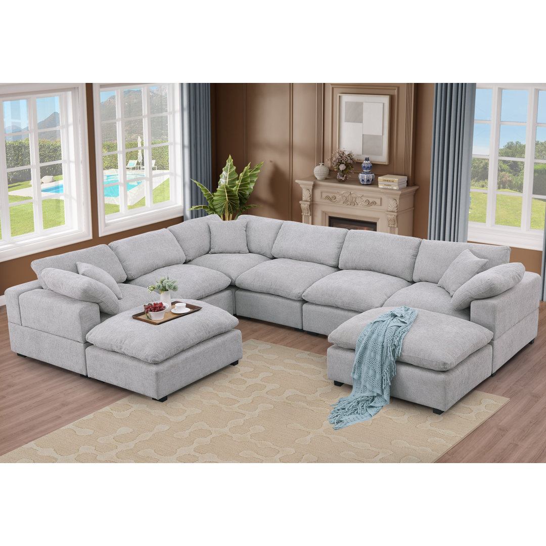 Worthland 143.2" Wide Chenille Reversible Corner Sectional Sofa Couch(8- Piece)